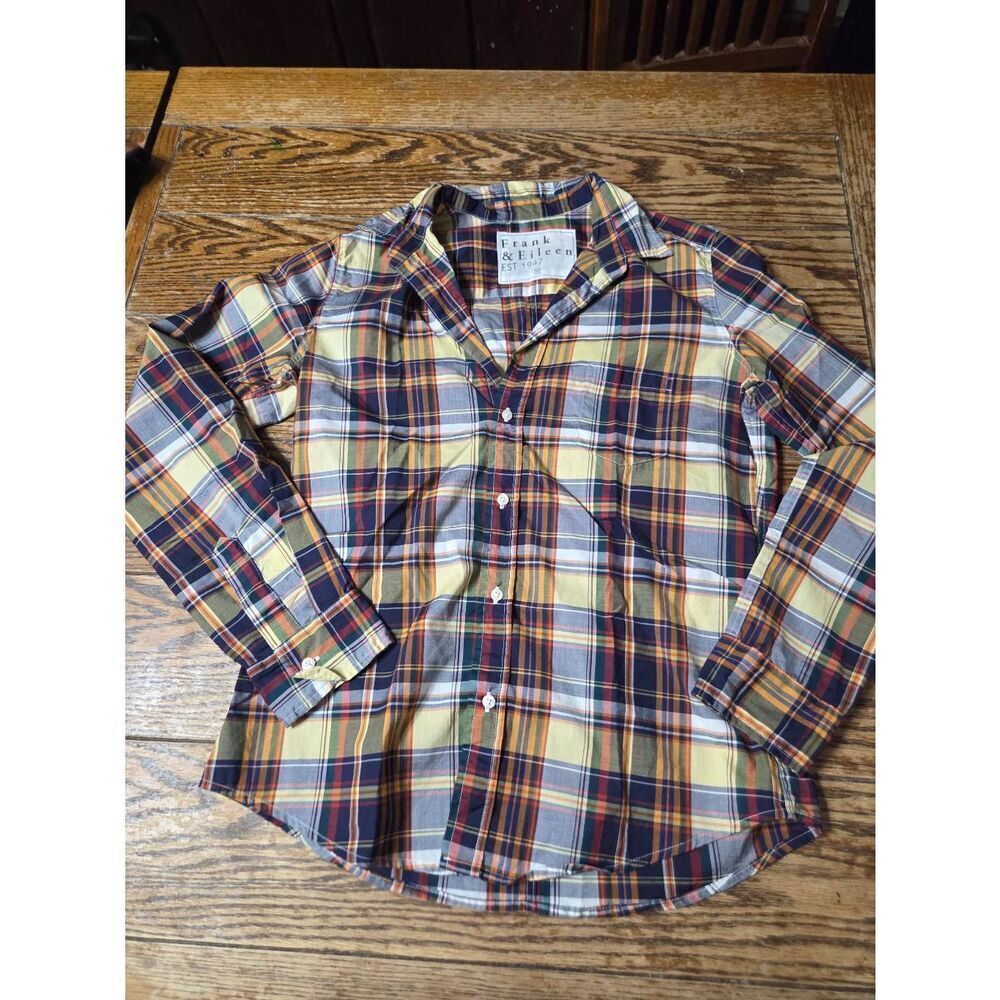 Frank&Eileen Barry yellow multi color button down shirt sz Medium